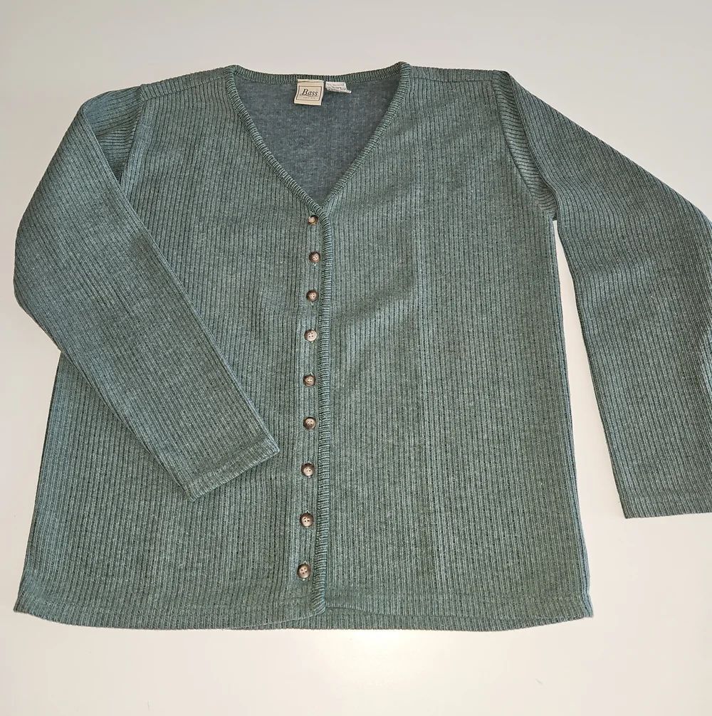 Bass Teal Ribbed V-Neck Button-Up Cardigan